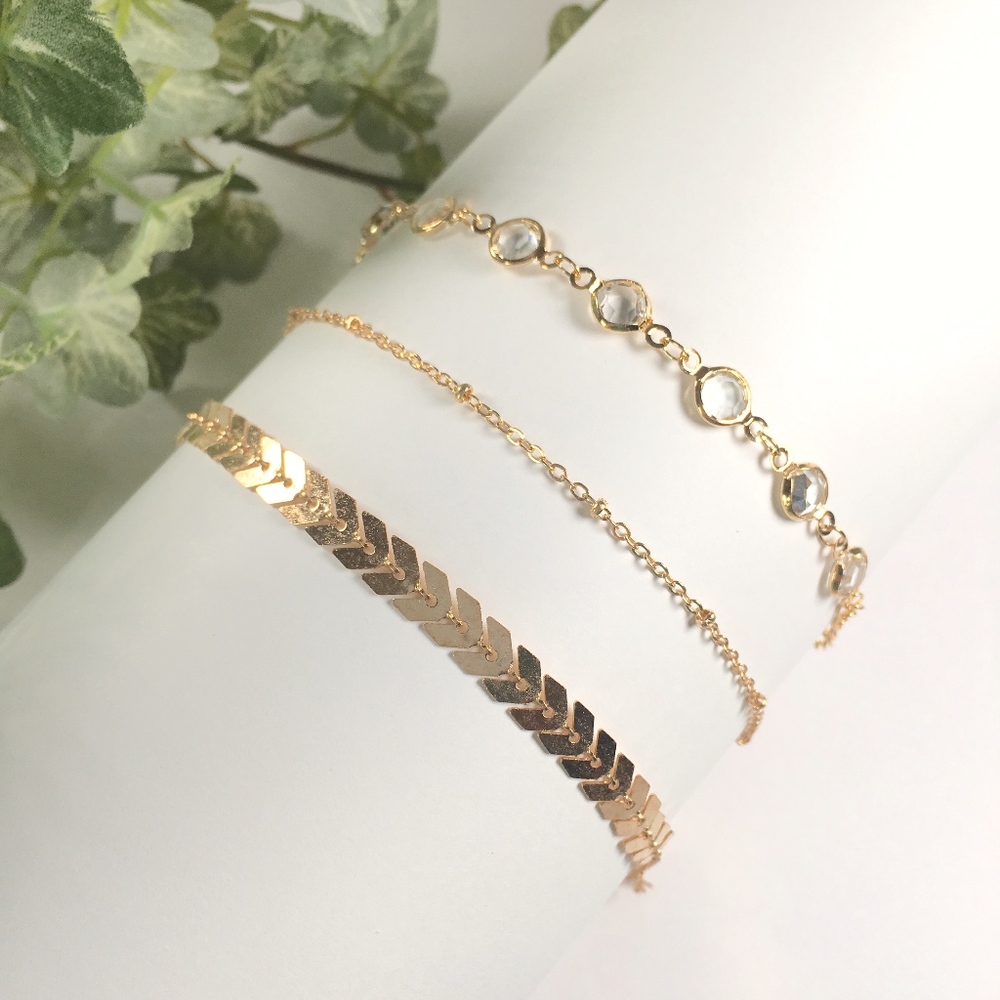 Crystal Chevron Anklet Set (3 pc.) - Picture 2 of 5